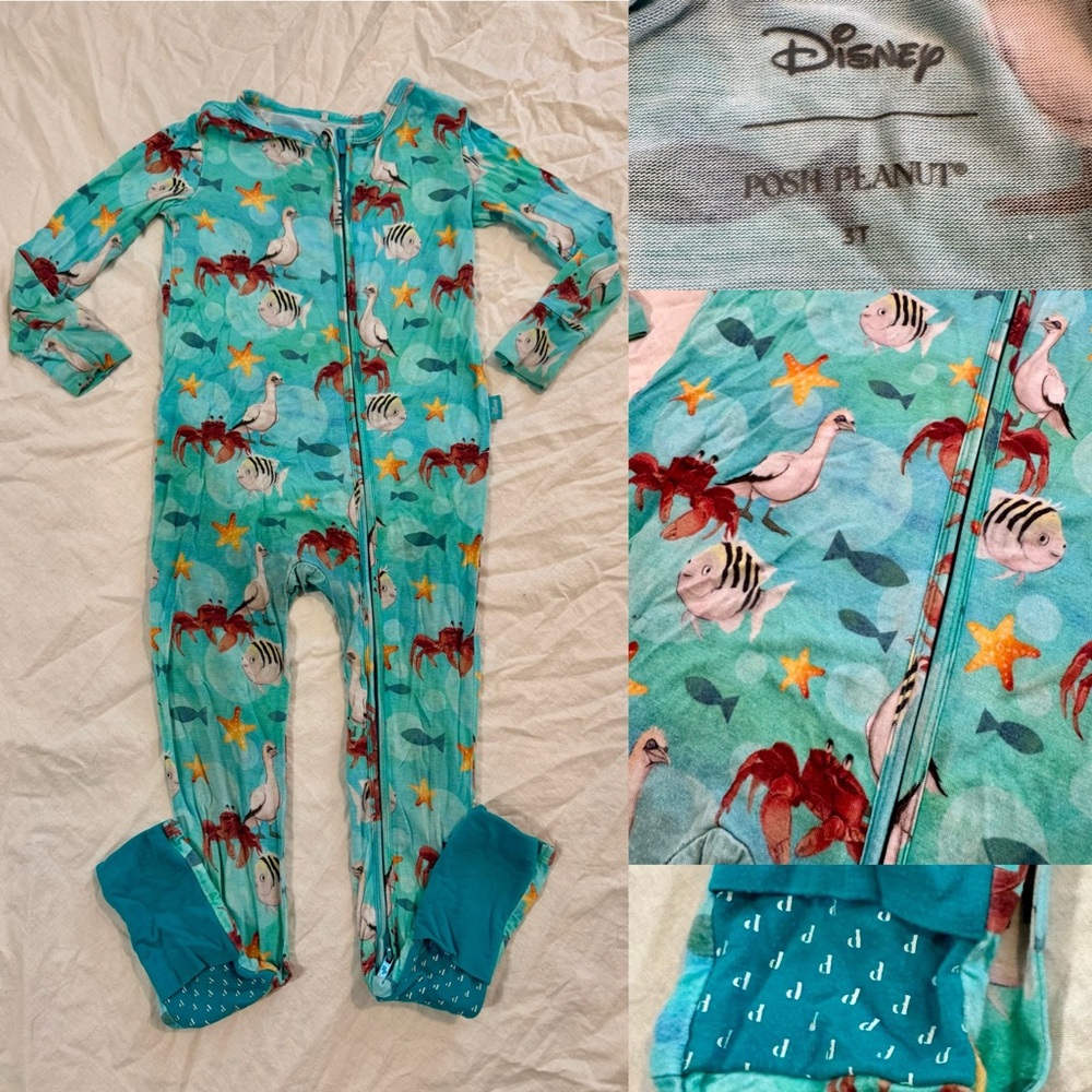 Posh Peanut Disney Footie Sleeper Pajamas Fish 3T Bamboo Little Mermaid Ocean